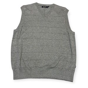 Men's Nautica Sweater Vest 100% Cotton Gray w Horizontal Textured Ribs Size M